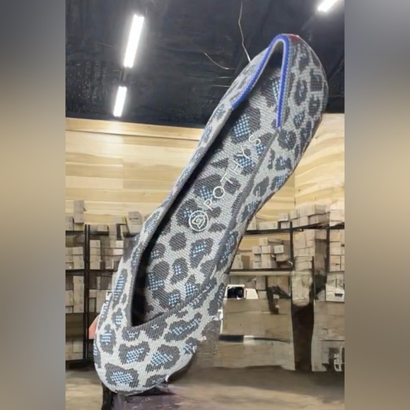 Rothy's Shoes - Rothy’s  Gray Leopard Knit Ballet Flat with Blue Trim